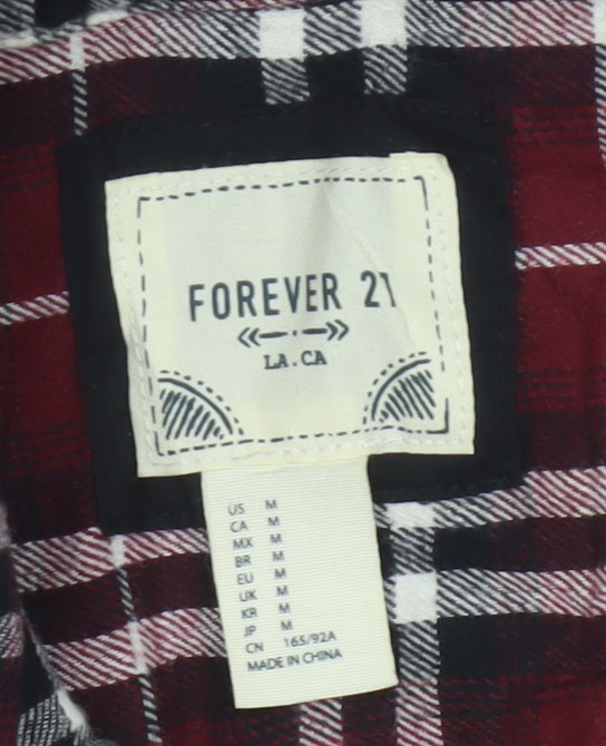 Forever 21 Women Red Plaid Button-Up Shirt UK 12 Long Sleeve Flannel