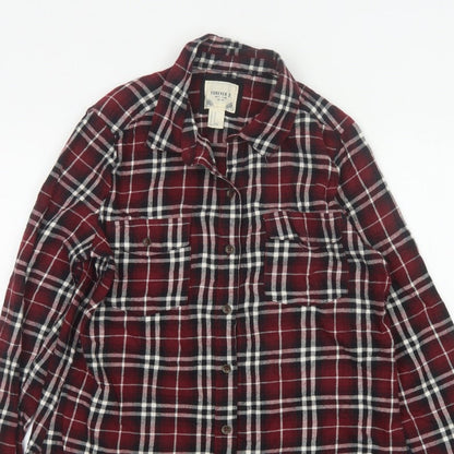 Forever 21 Women Red Plaid Button-Up Shirt UK 12 Long Sleeve Flannel