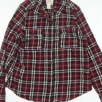 Forever 21 Women Red Plaid Button-Up Shirt UK 12 Long Sleeve Flannel