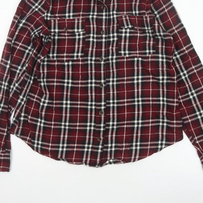 Forever 21 Women Red Plaid Button-Up Shirt UK 12 Long Sleeve Flannel