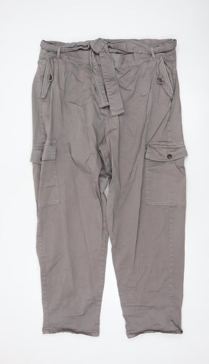 Marks & Spencer Women’s Grey Size 24 Long Cargo Tapered Belted Trousers