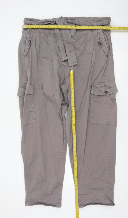 Marks & Spencer Women’s Grey Size 24 Long Cargo Tapered Belted Trousers