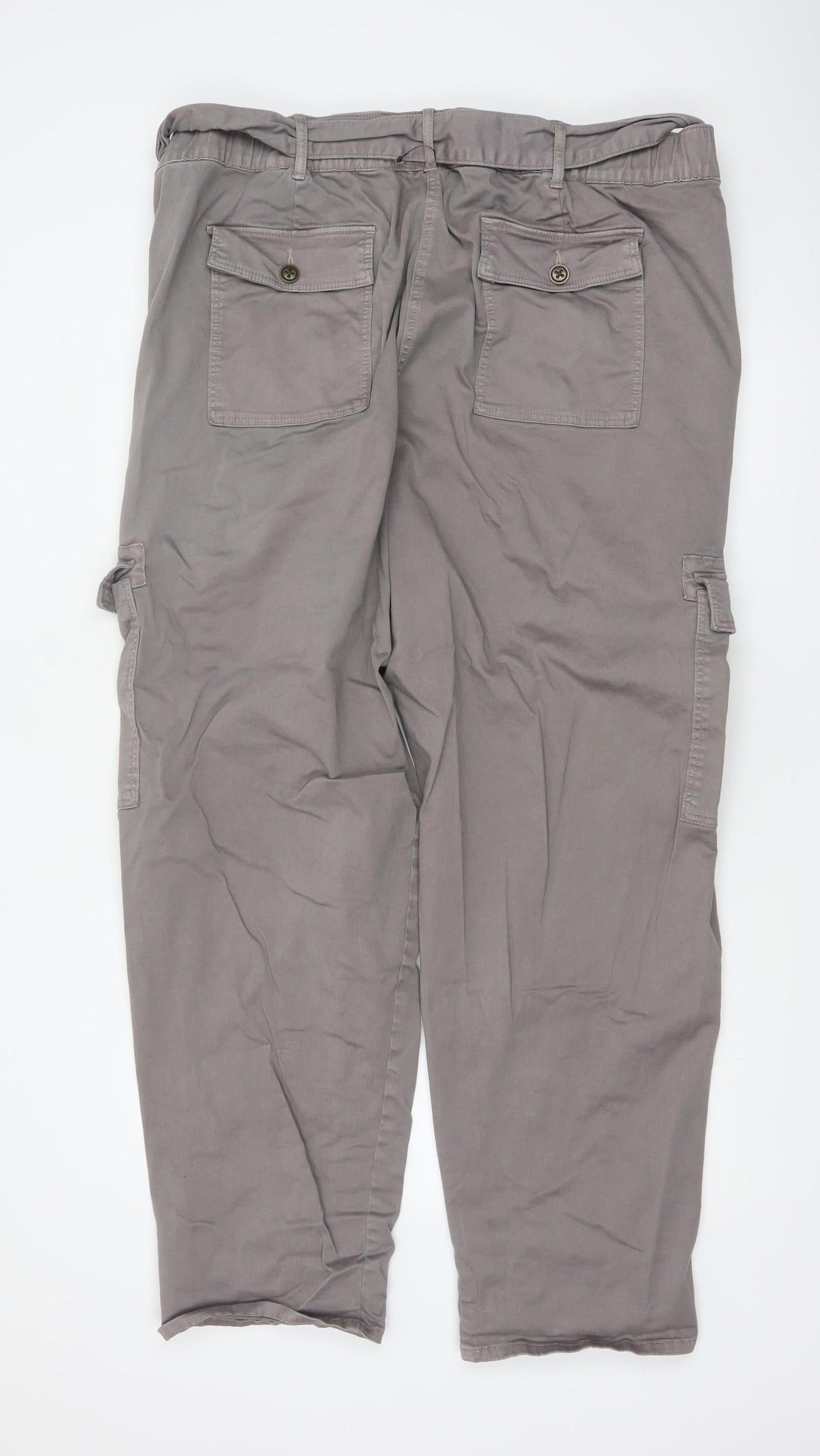 Marks & Spencer Women’s Grey Size 24 Long Cargo Tapered Belted Trousers
