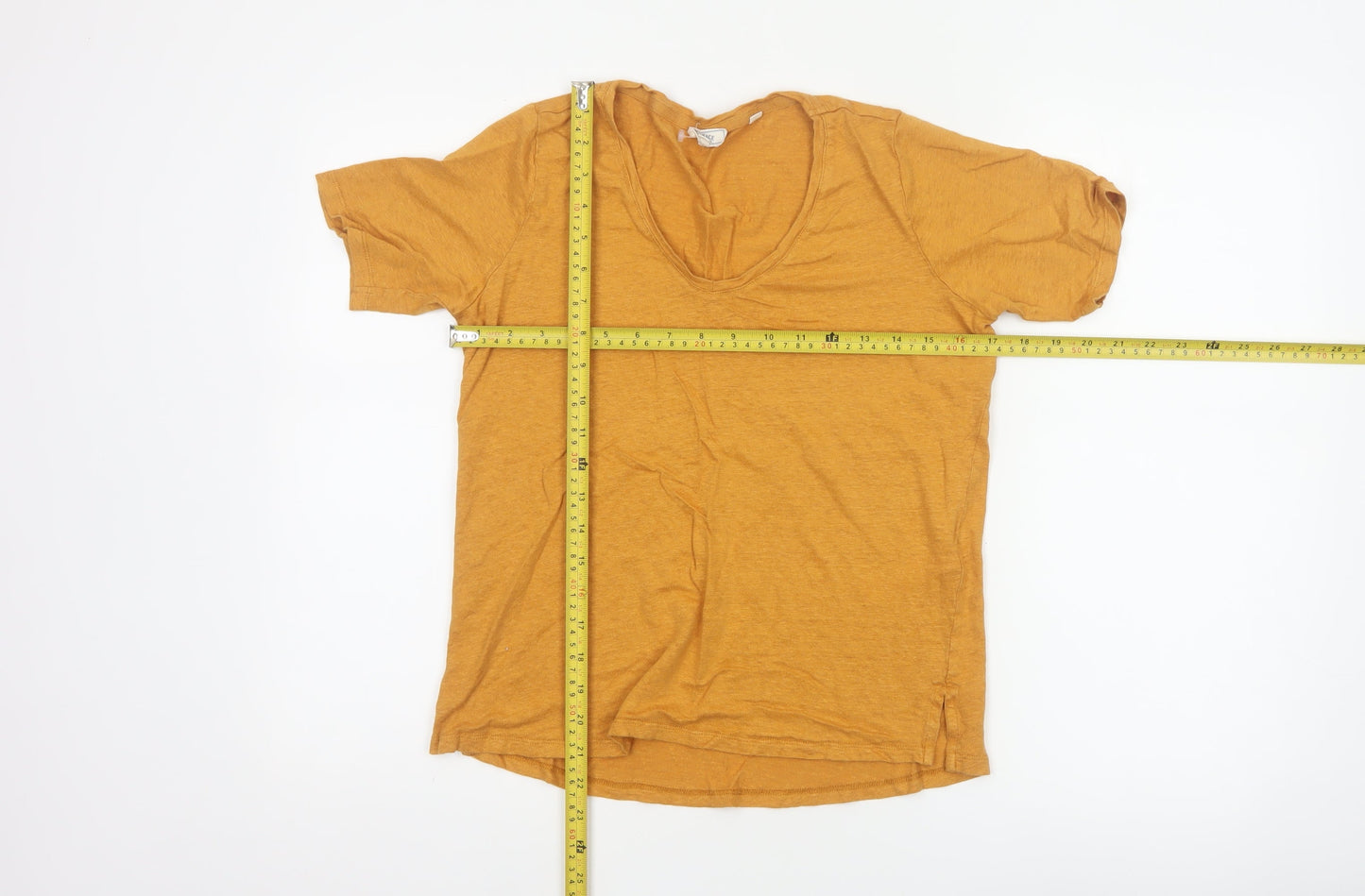 Fat Face Women Yellow Linen V-Neck Short Sleeve T-Shirt UK 8