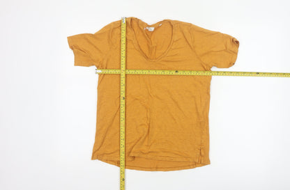 Fat Face Women Yellow Linen V-Neck Short Sleeve T-Shirt UK 8