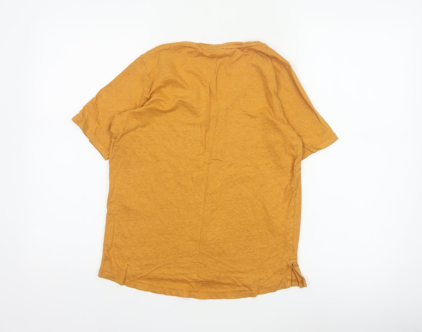 Fat Face Women Yellow Linen V-Neck Short Sleeve T-Shirt UK 8