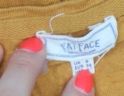 Fat Face Women Yellow Linen V-Neck Short Sleeve T-Shirt UK 8
