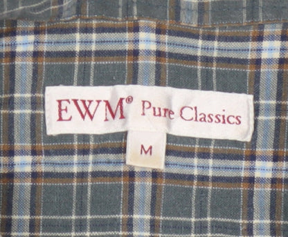 EWM Men’s Green Plaid Cotton Short Sleeve Button-Up Shirt Size M