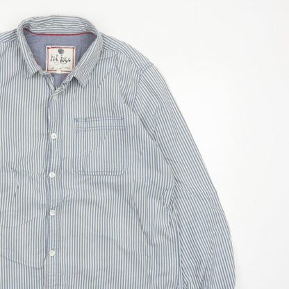 Fat Face Men's Blue White Striped L Long Sleeve Button-Up Shirt