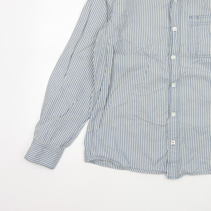 Fat Face Men's Blue White Striped L Long Sleeve Button-Up Shirt