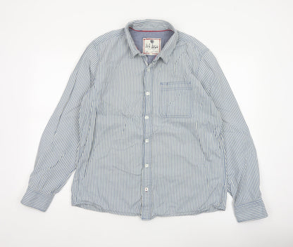 Fat Face Men's Blue White Striped L Long Sleeve Button-Up Shirt