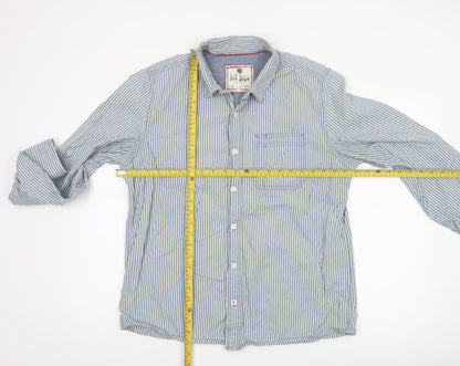 Fat Face Men's Blue White Striped L Long Sleeve Button-Up Shirt