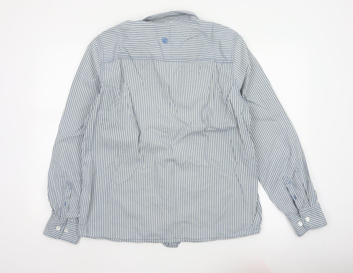Fat Face Men's Blue White Striped L Long Sleeve Button-Up Shirt
