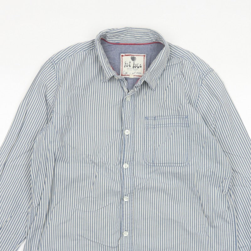 Fat Face Men's Blue White Striped L Long Sleeve Button-Up Shirt