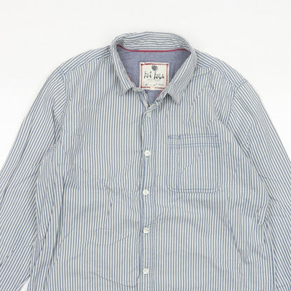 Fat Face Men's Blue White Striped L Long Sleeve Button-Up Shirt