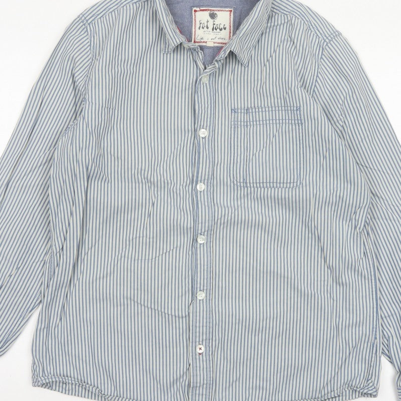 Fat Face Men's Blue White Striped L Long Sleeve Button-Up Shirt