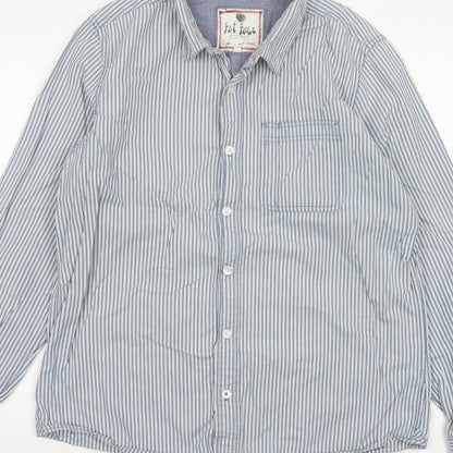 Fat Face Men's Blue White Striped L Long Sleeve Button-Up Shirt