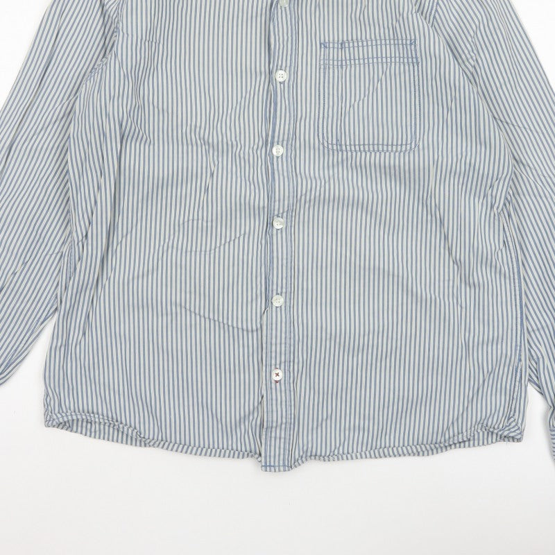 Fat Face Men's Blue White Striped L Long Sleeve Button-Up Shirt