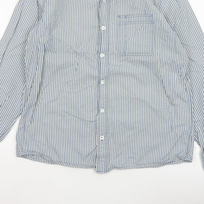 Fat Face Men's Blue White Striped L Long Sleeve Button-Up Shirt