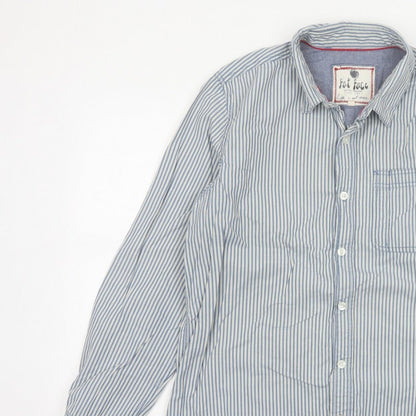 Fat Face Men's Blue White Striped L Long Sleeve Button-Up Shirt