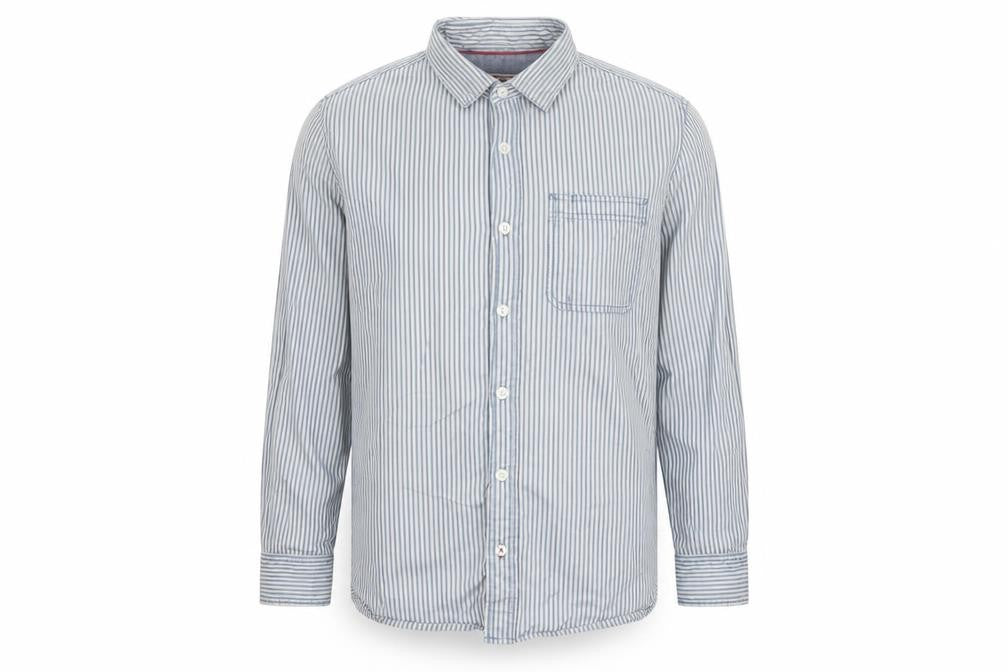 Fat Face Men's Blue White Striped L Long Sleeve Button-Up Shirt