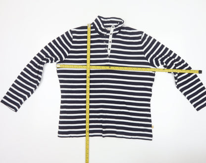 Sportscraft Women Blue White Striped 2XL Cotton Long Sleeve Polo Top