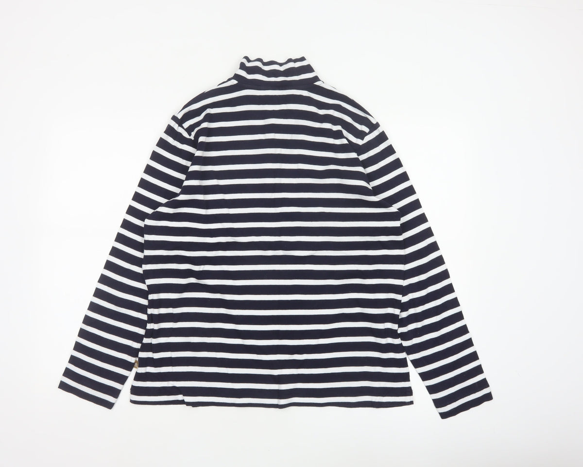 Sportscraft Women Blue White Striped 2XL Cotton Long Sleeve Polo Top