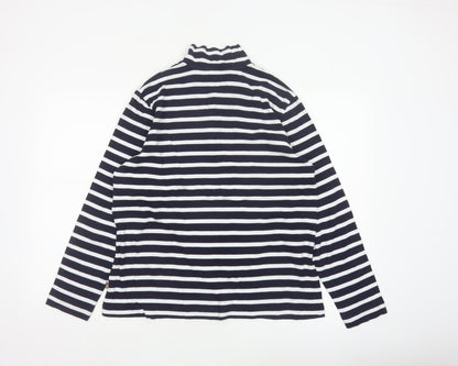 Sportscraft Women Blue White Striped 2XL Cotton Long Sleeve Polo Top