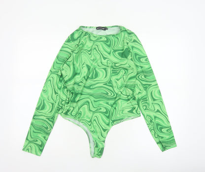 PRETTYLITTLETHING Women Green UK 14 70s Swirl Long Sleeve Bodysuit