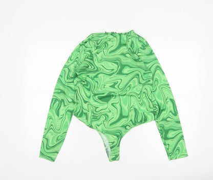 PRETTYLITTLETHING Women Green UK 14 70s Swirl Long Sleeve Bodysuit