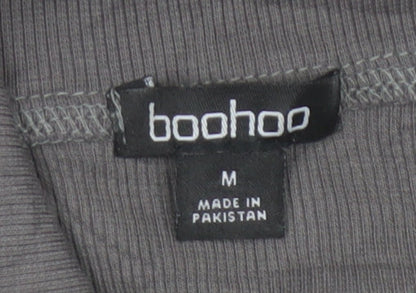 Boohoo Women Grey M Cropped Ribbed High Neck Full Zip Top