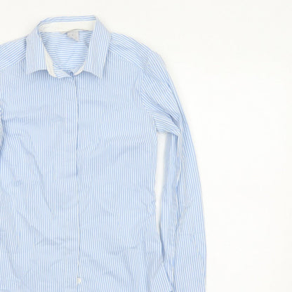 H&M Women Blue Striped Slim Fit Long Sleeve Button-Up Shirt UK 6