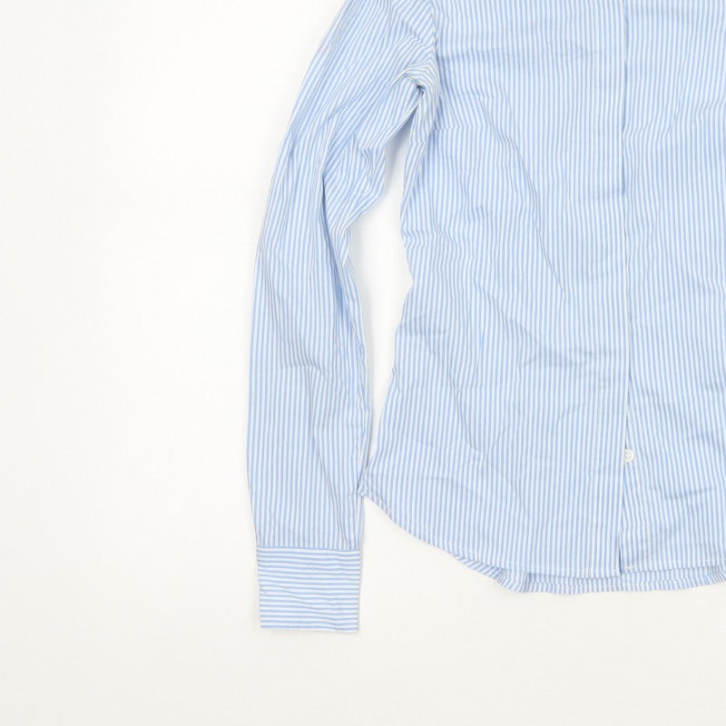 H&M Women Blue Striped Slim Fit Long Sleeve Button-Up Shirt UK 6