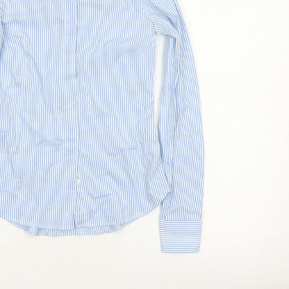H&M Women Blue Striped Slim Fit Long Sleeve Button-Up Shirt UK 6