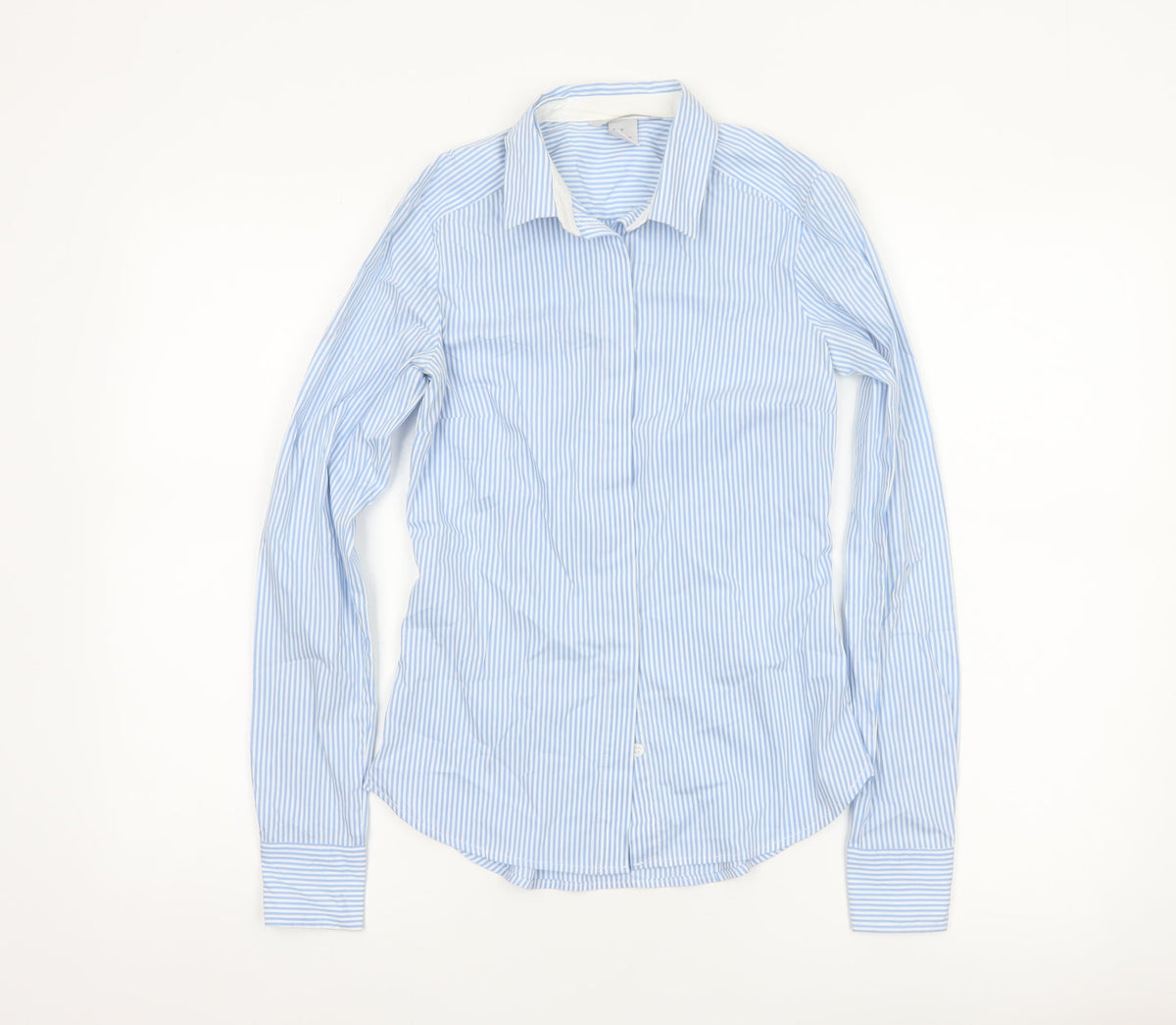 H&M Women Blue Striped Slim Fit Long Sleeve Button-Up Shirt UK 6