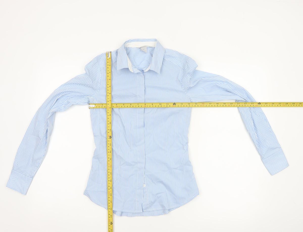 H&M Women Blue Striped Slim Fit Long Sleeve Button-Up Shirt UK 6