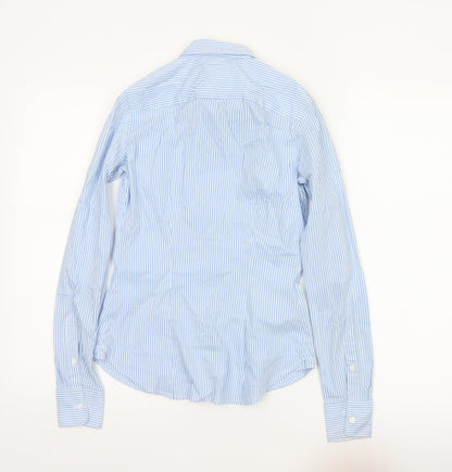 H&M Women Blue Striped Slim Fit Long Sleeve Button-Up Shirt UK 6
