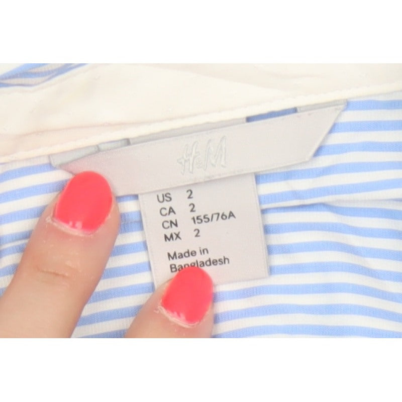 H&M Women Blue Striped Slim Fit Long Sleeve Button-Up Shirt UK 6