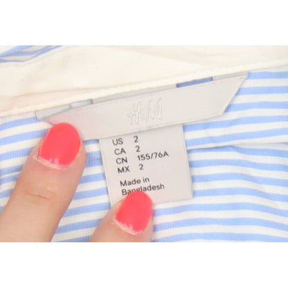 H&M Women Blue Striped Slim Fit Long Sleeve Button-Up Shirt UK 6