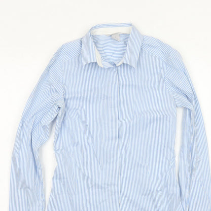 H&M Women Blue Striped Slim Fit Long Sleeve Button-Up Shirt UK 6