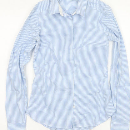 H&M Women Blue Striped Slim Fit Long Sleeve Button-Up Shirt UK 6
