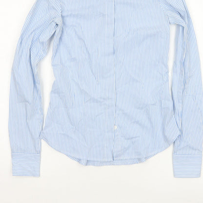 H&M Women Blue Striped Slim Fit Long Sleeve Button-Up Shirt UK 6