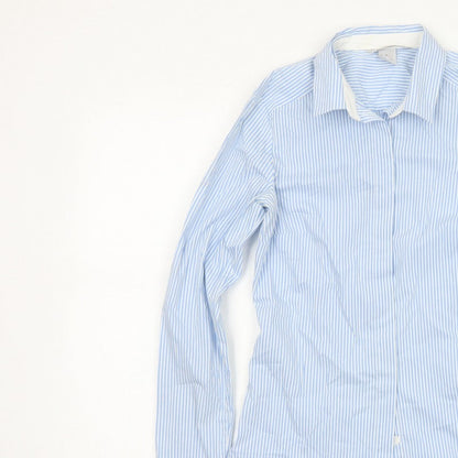 H&M Women Blue Striped Slim Fit Long Sleeve Button-Up Shirt UK 6