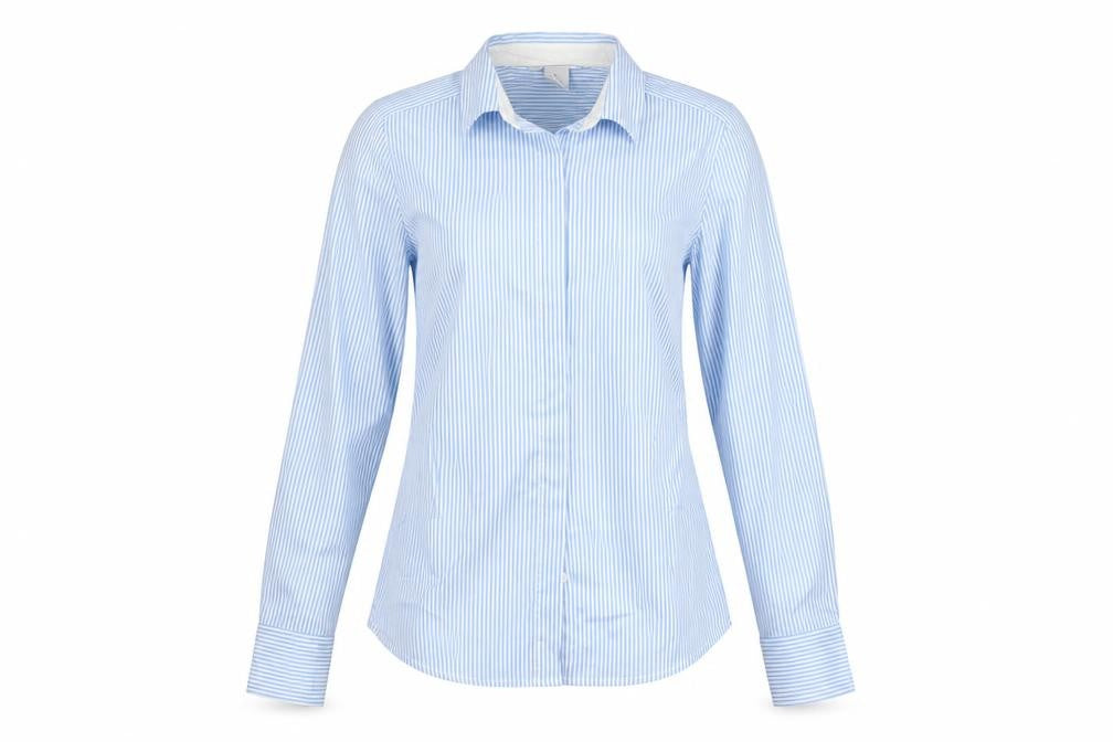 H&M Women Blue Striped Slim Fit Long Sleeve Button-Up Shirt UK 6