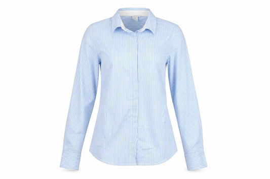 H&M Women Blue Striped Slim Fit Long Sleeve Button-Up Shirt UK 6