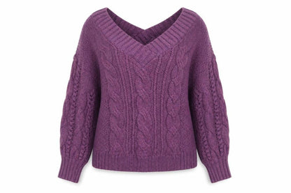 Ted Baker Women Purple M Wool Cable Knit V-Neck Jumper