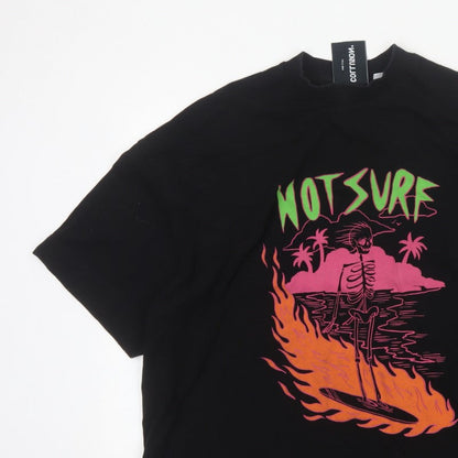 Collusion Men’s Black L Hot Surf Skull Graphic Oversized T-Shirt