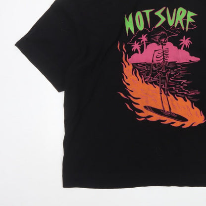 Collusion Men’s Black L Hot Surf Skull Graphic Oversized T-Shirt