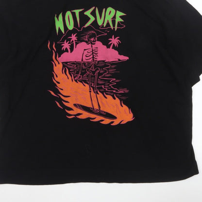 Collusion Men’s Black L Hot Surf Skull Graphic Oversized T-Shirt