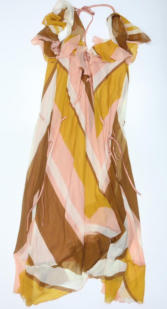 Additional front view of ASOS Design Women’s Multicoloured UK 12 Ruffle Halter Maxi Dress